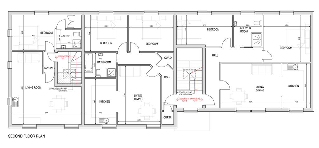 Lot: 74 - FORMER CAR SALES LOT WITH PLANNING PERMISSION FOR NINE FLATS - Second Floor Plan